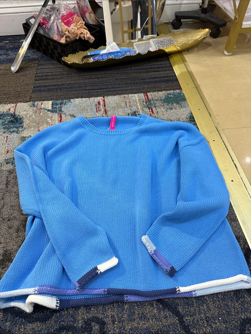 Zaket & Plover Blue Sweater with Multi-Trim ZP8424U